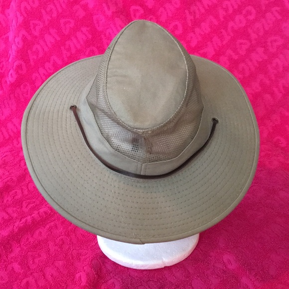 DPC Dorfman Pacific Co vented wide brim hat Small safari sun cap strap khaki - Picture 4 of 10